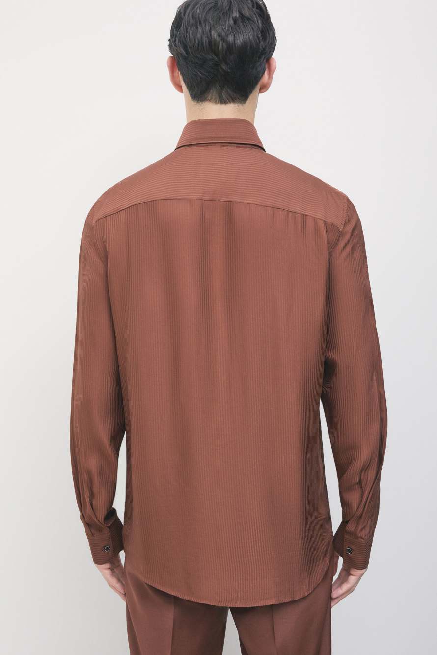 Chemise jacquard en serg&eacute; de viscose, Marron, Patrizia Pepe