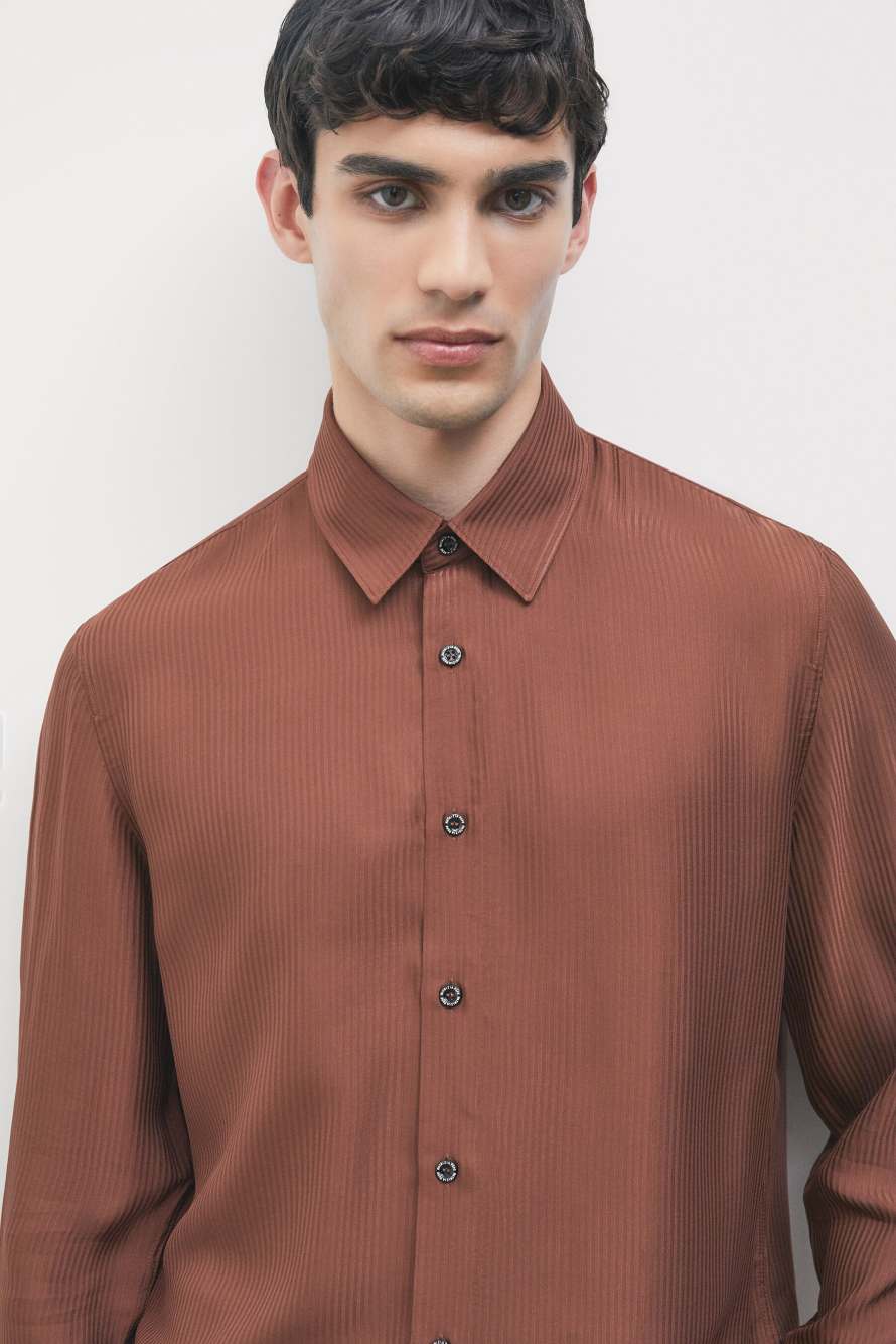 Chemise jacquard en serg&eacute; de viscose, Marron, Patrizia Pepe