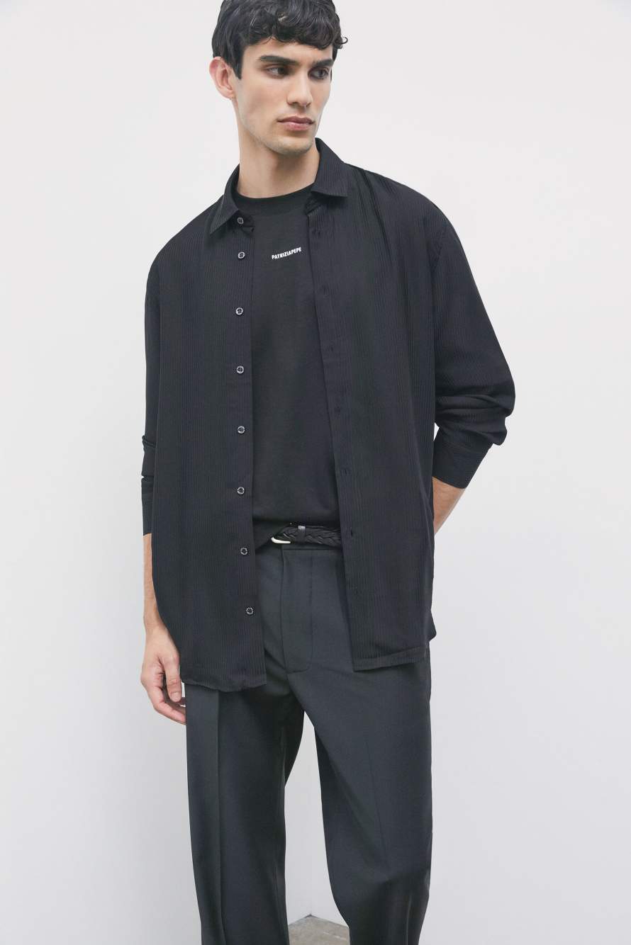 Viscose twill jacquard shirt, Black, Patrizia Pepe