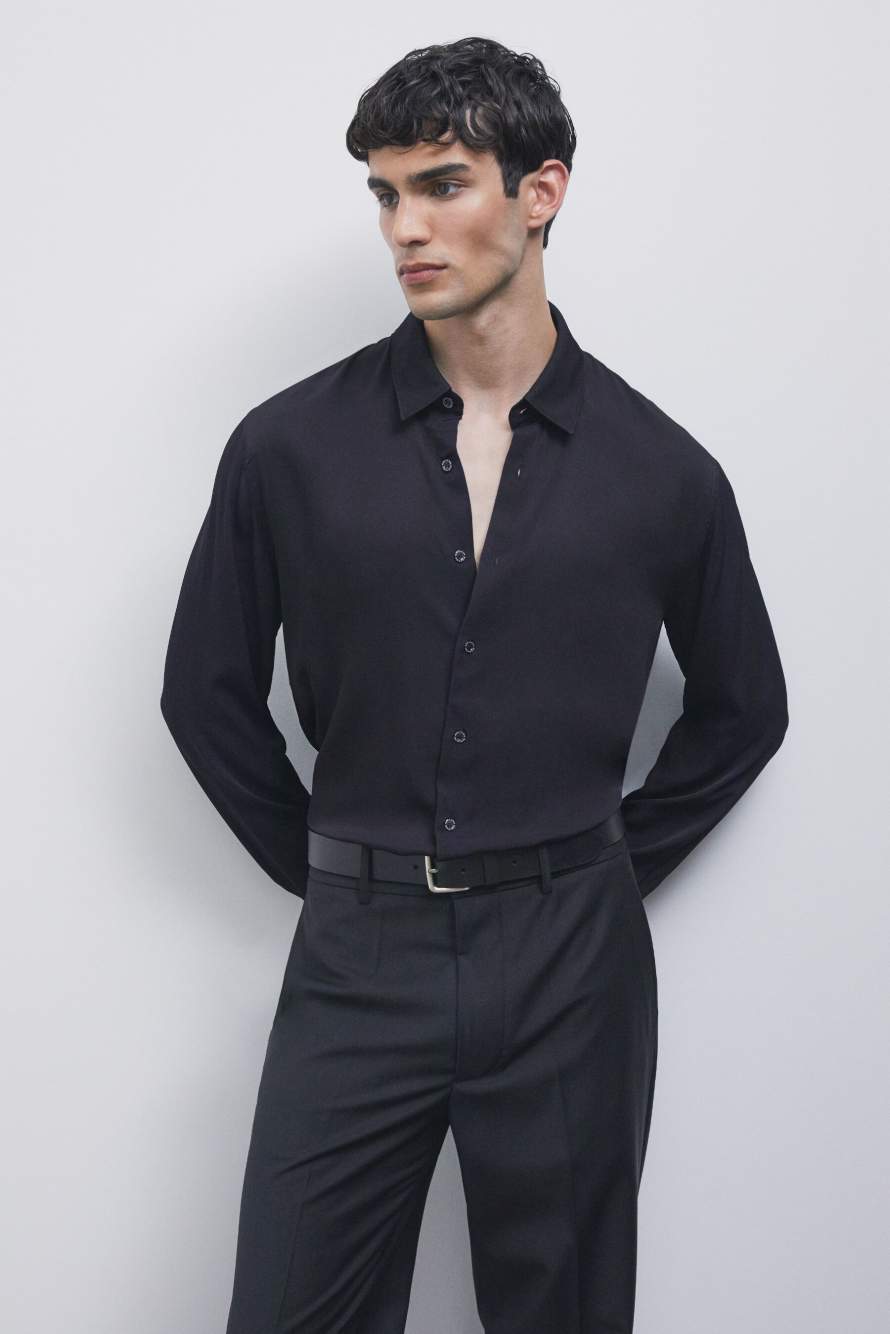 Fluid viscose-twill shirt, Black, Patrizia Pepe