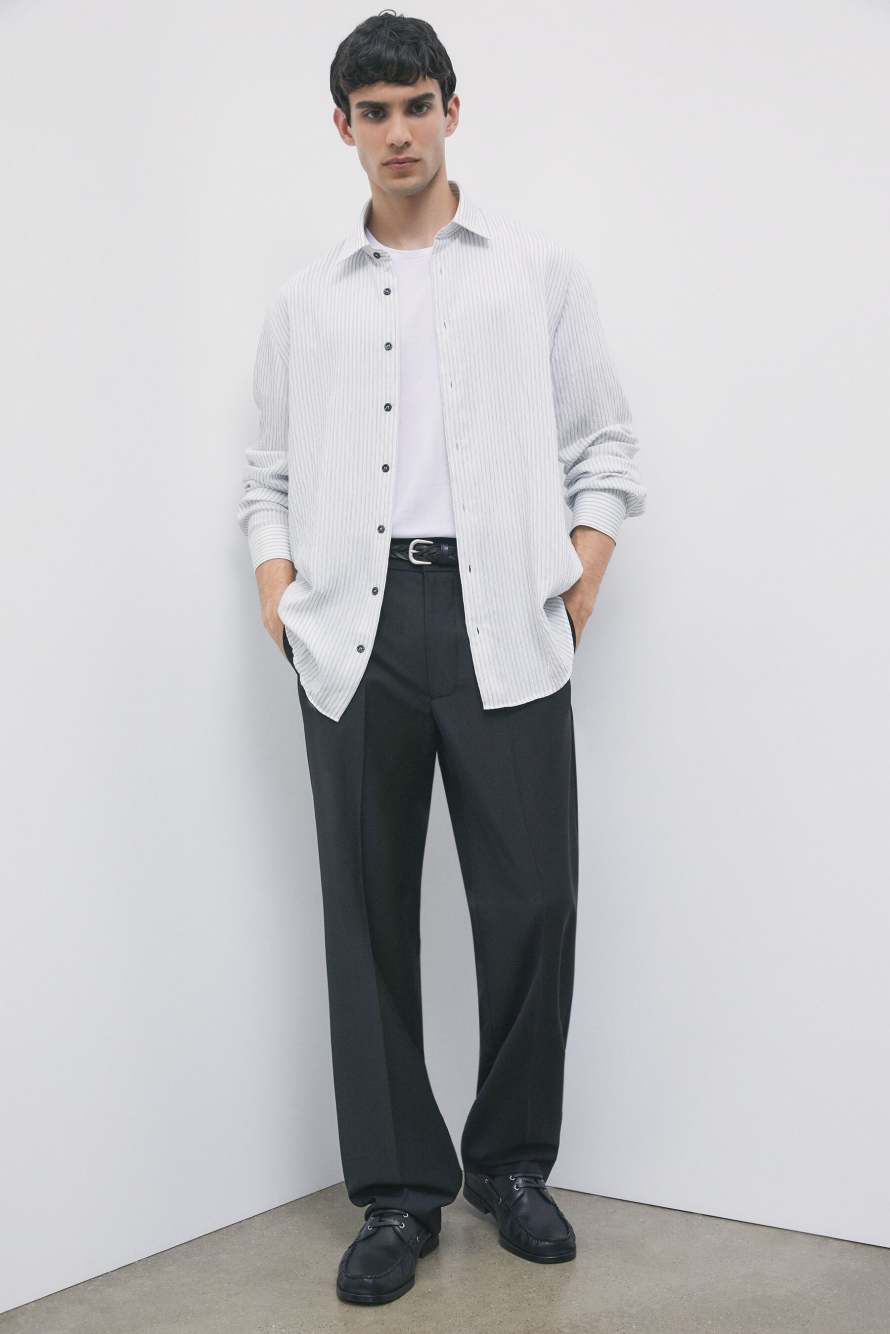 Fluid pinstripe shirt in textured viscose, Stripes, Patrizia Pepe