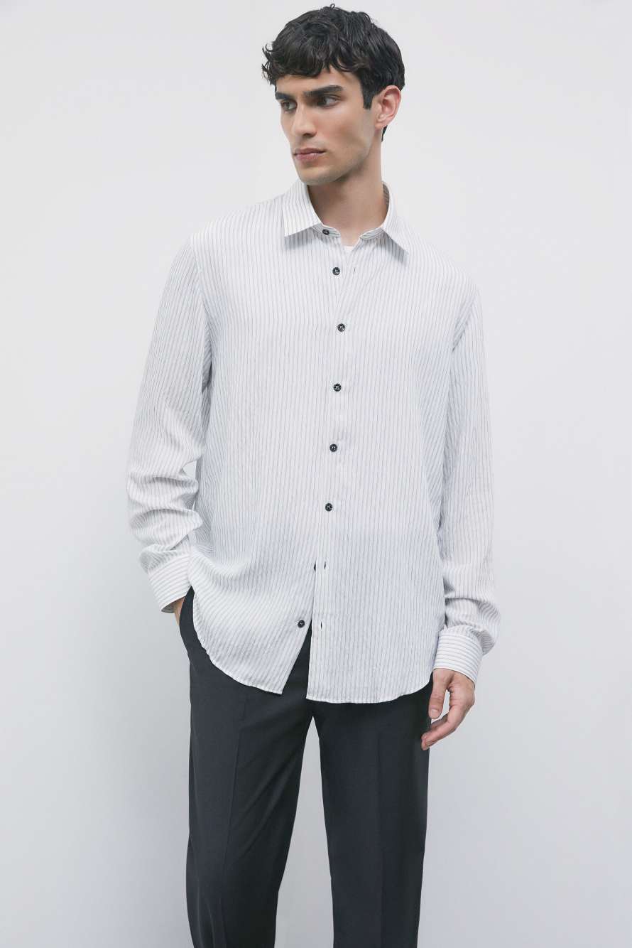 Fluid pinstripe shirt in textured viscose, Stripes, Patrizia Pepe