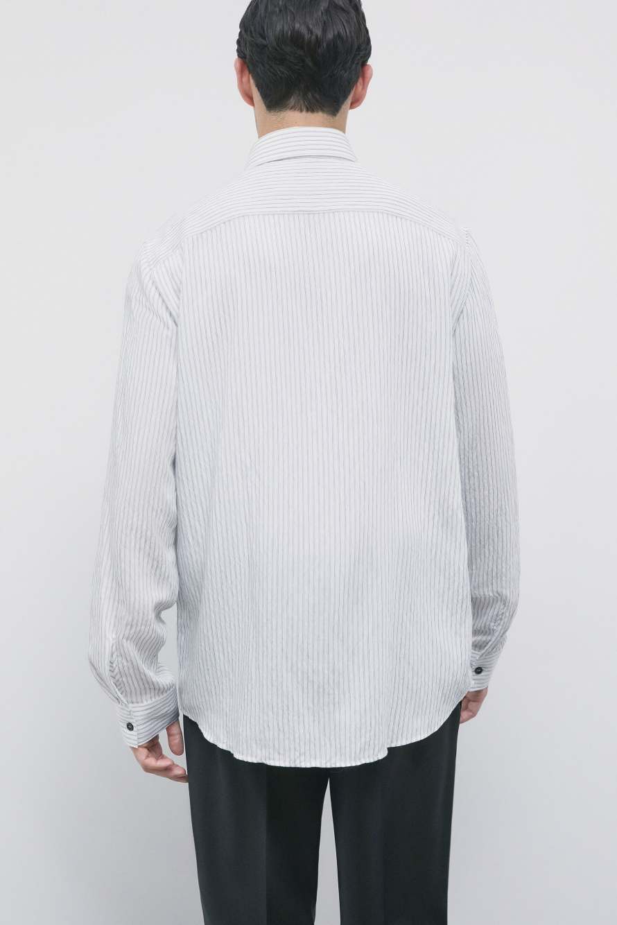 Fluid pinstripe shirt in textured viscose, Stripes, Patrizia Pepe
