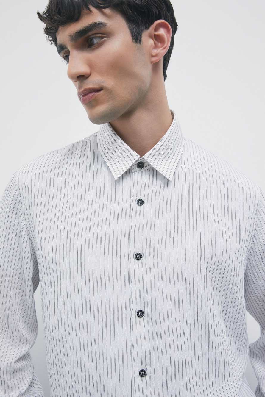 Fluid pinstripe shirt in textured viscose, Stripes, Patrizia Pepe