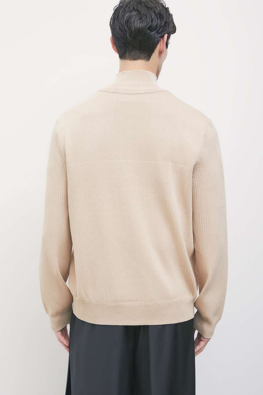 Ribbed turtleneck knit with zip, Beige, Patrizia Pepe