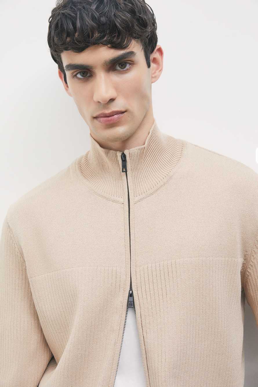 Ribbed turtleneck knit with zip, Beige, Patrizia Pepe