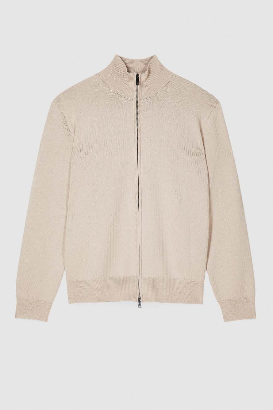 Ribbed turtleneck knit with zip, Beige, Patrizia Pepe
