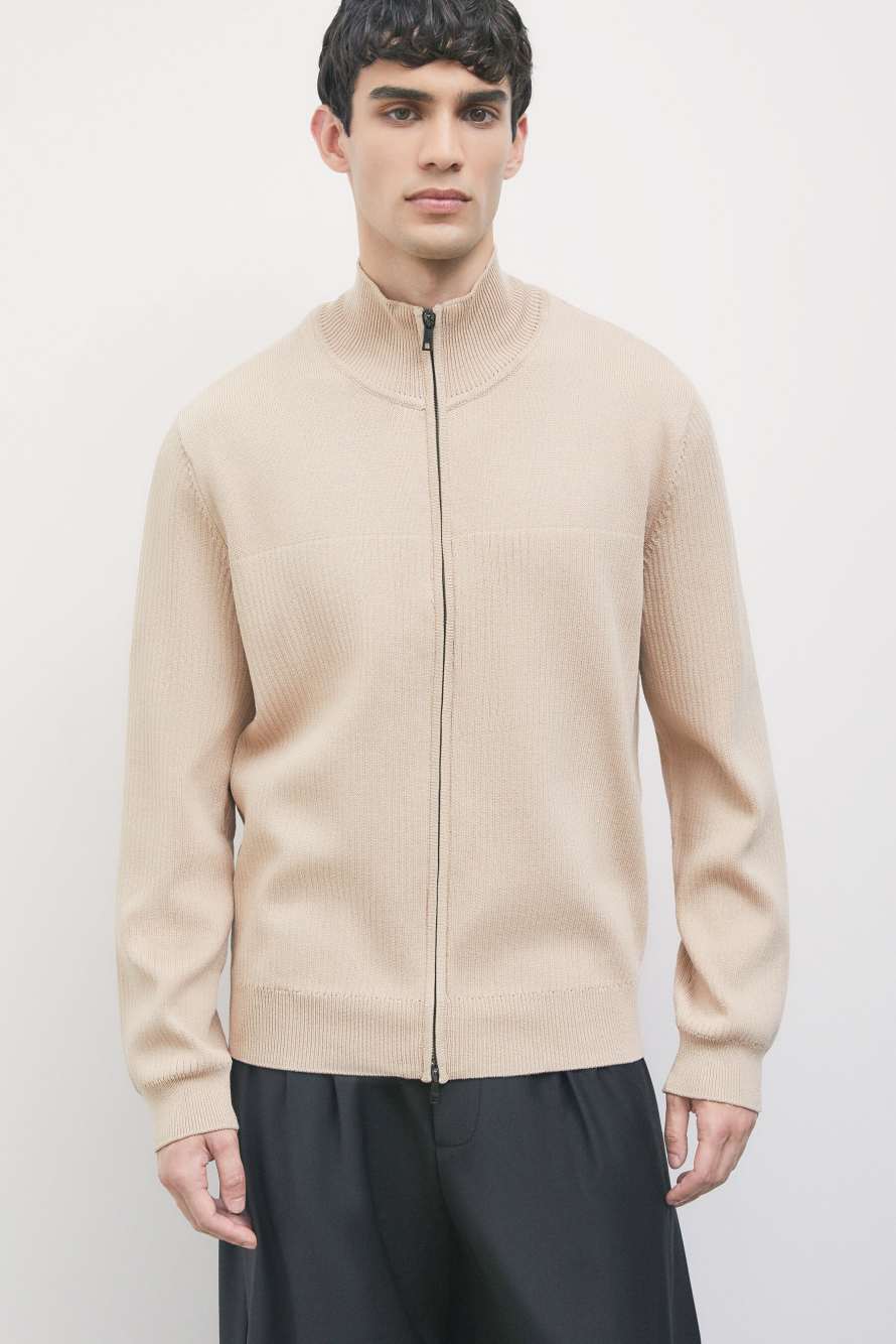 Ribbed turtleneck knit with zip, Beige, Patrizia Pepe