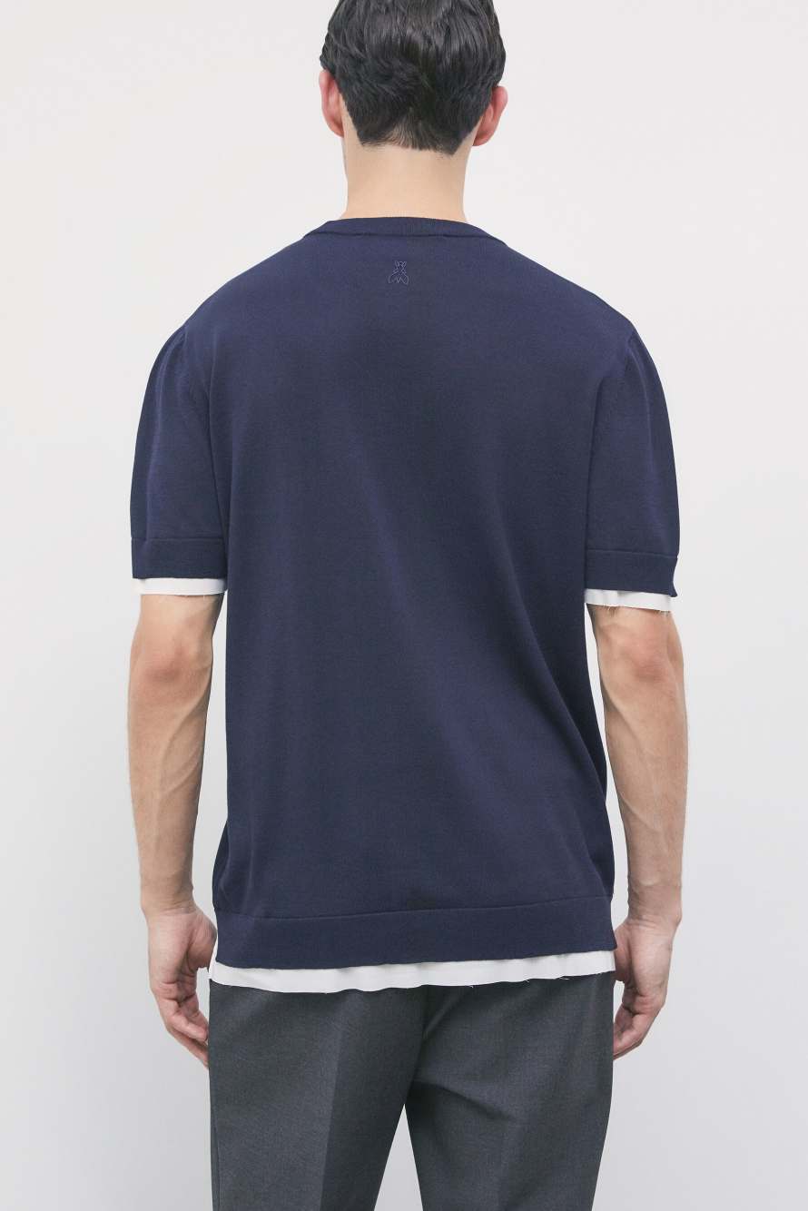 T-shirt en maille avec finitions contrast&eacute;es, Bleu/Blanc, Patrizia Pepe
