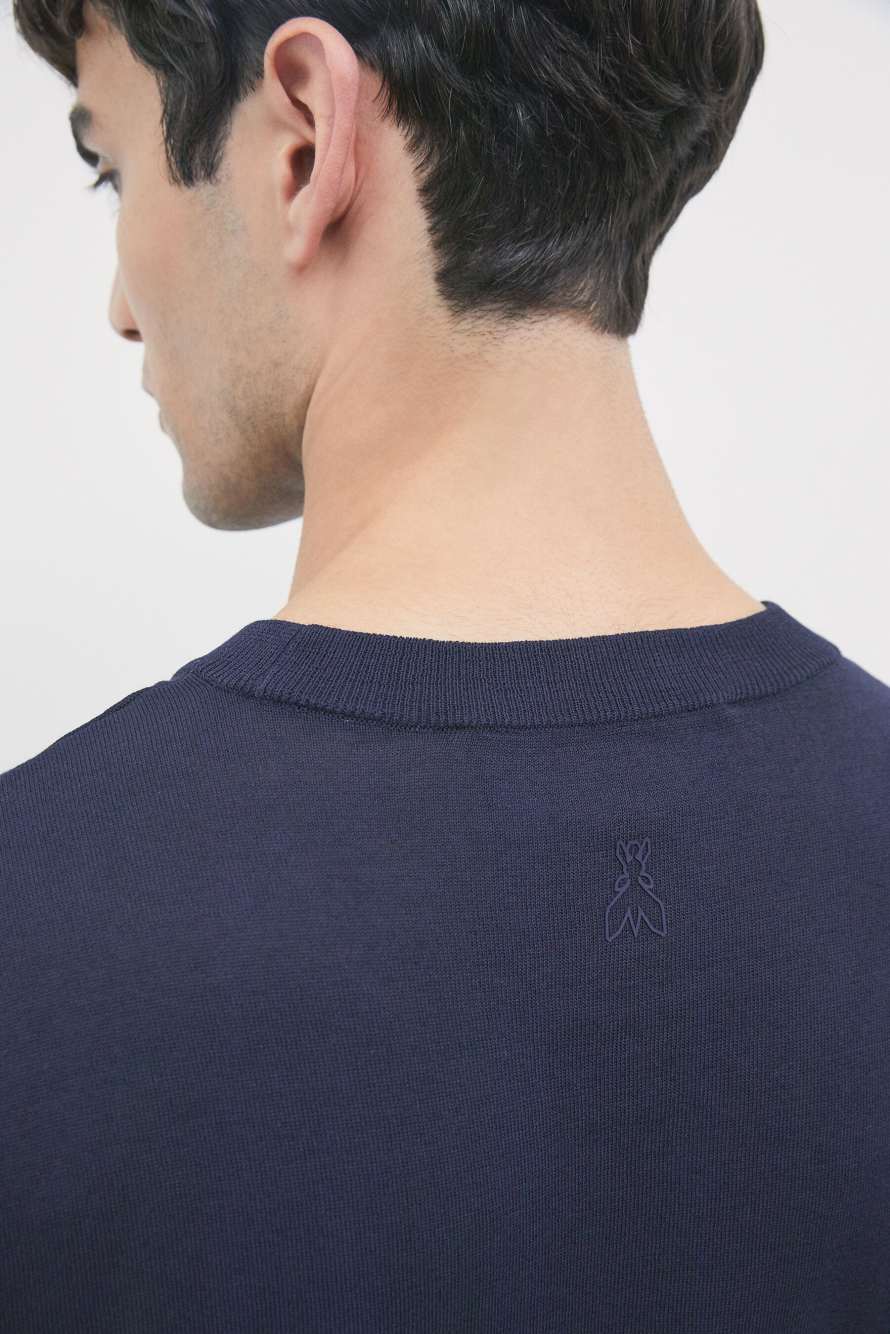 T-shirt en maille avec finitions contrast&eacute;es, Bleu/Blanc, Patrizia Pepe