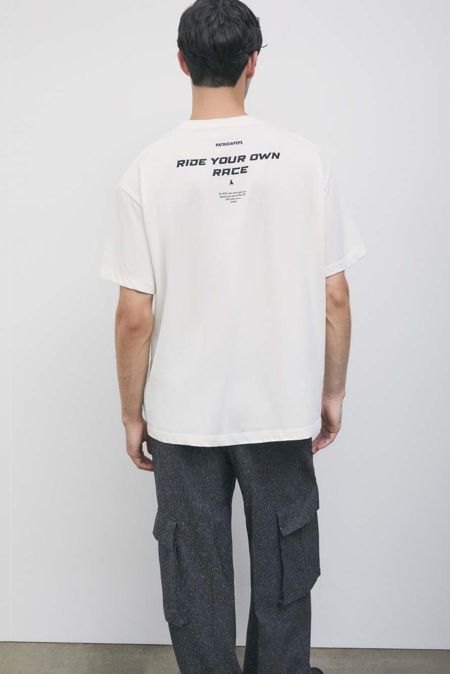 T-shirt oversize en coton &laquo; RIDE YOUR OWN RACE &raquo;, Patrizia Pepe