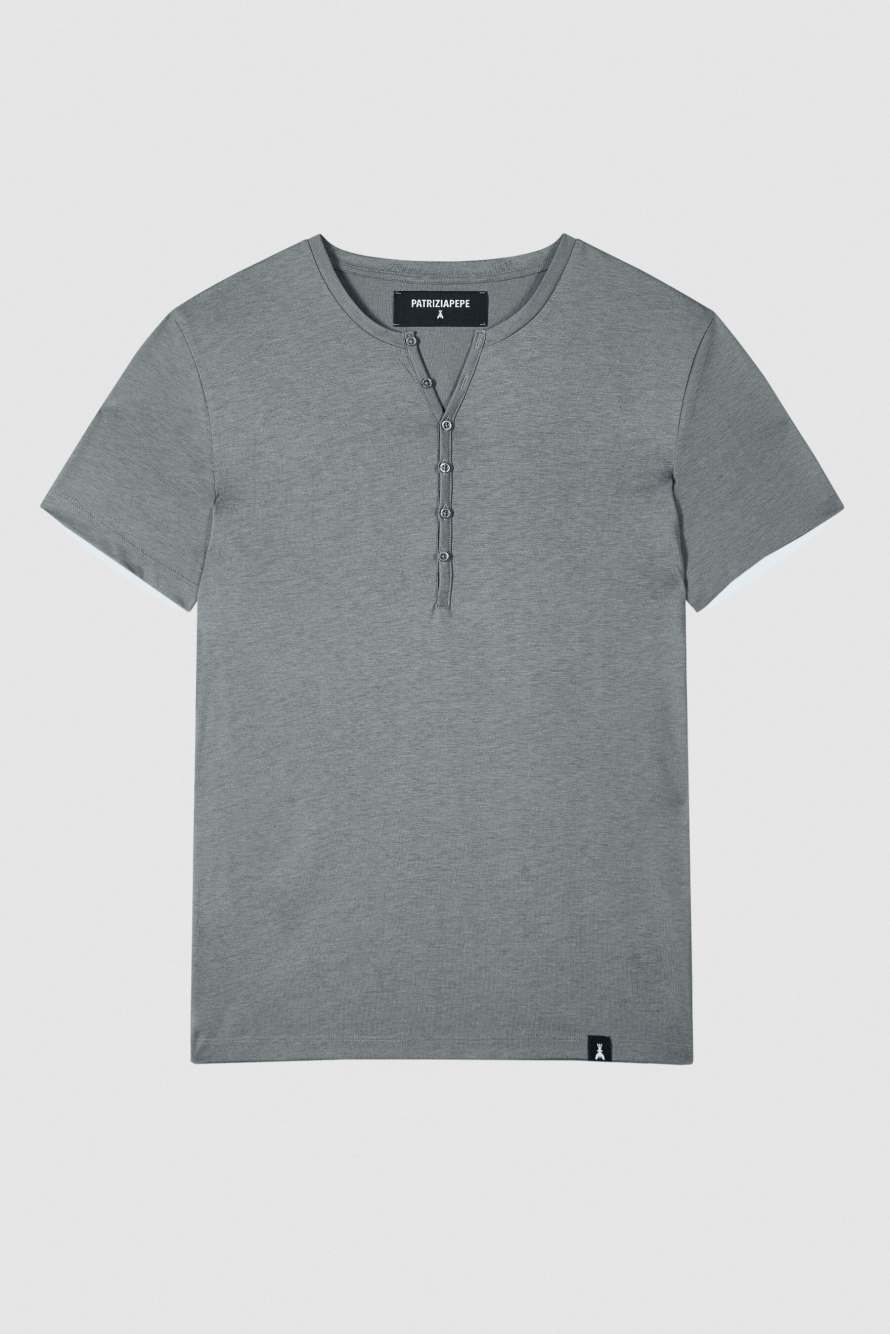 T-shirt en coton avec boutons, Vert, Patrizia Pepe