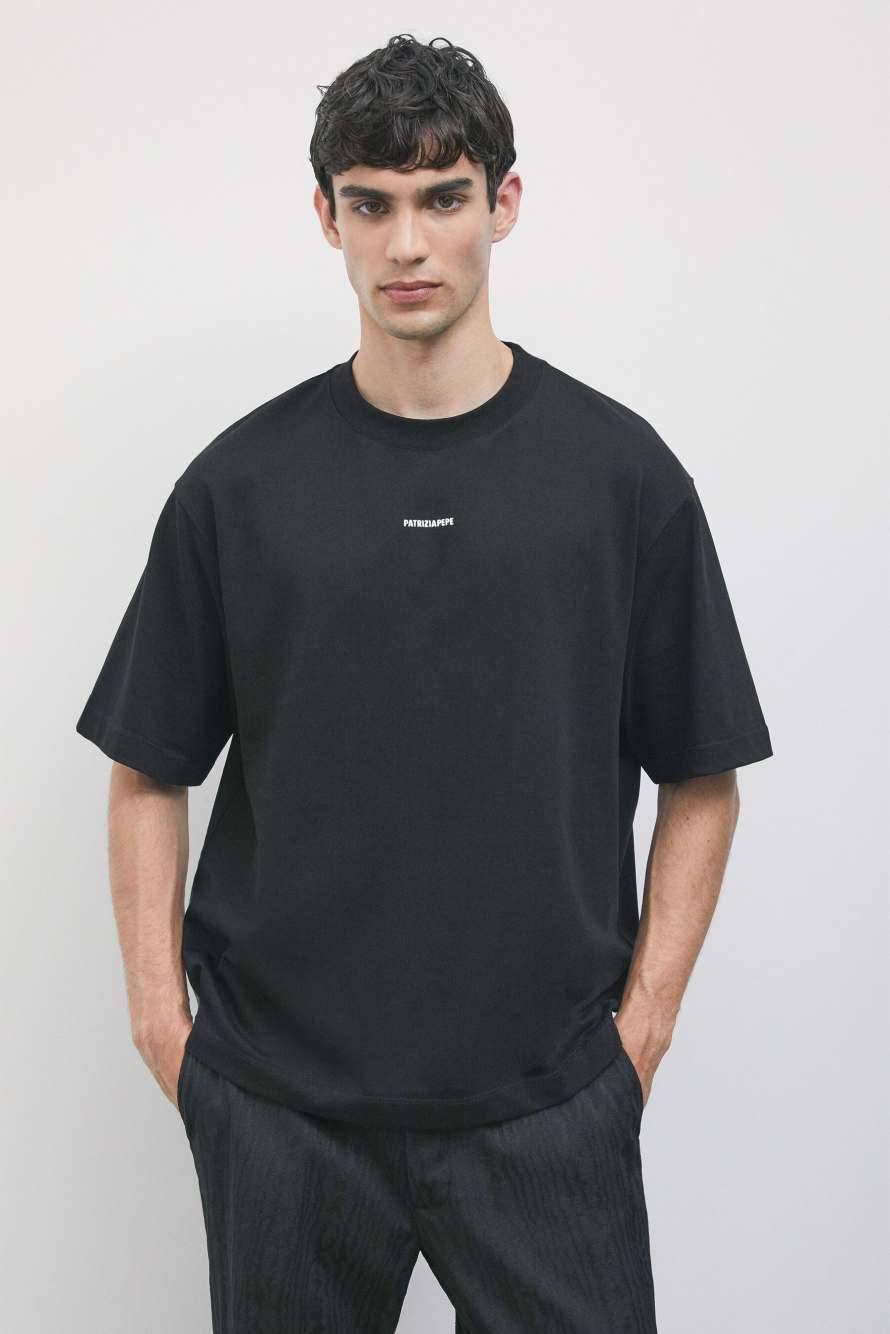 Oversized cotton t-shirt, Black, Patrizia Pepe