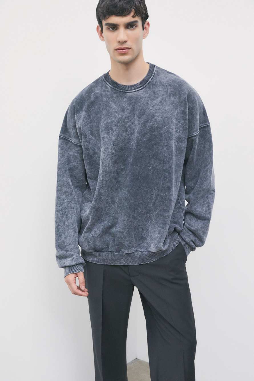 Washed-effect cotton crewneck sweatshirt, Grey, Patrizia Pepe