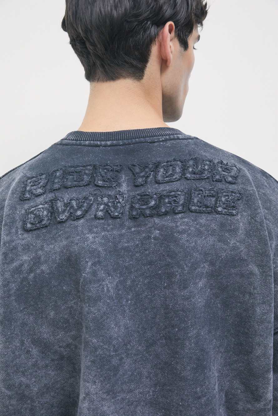 Washed-effect cotton crewneck sweatshirt, Grey, Patrizia Pepe