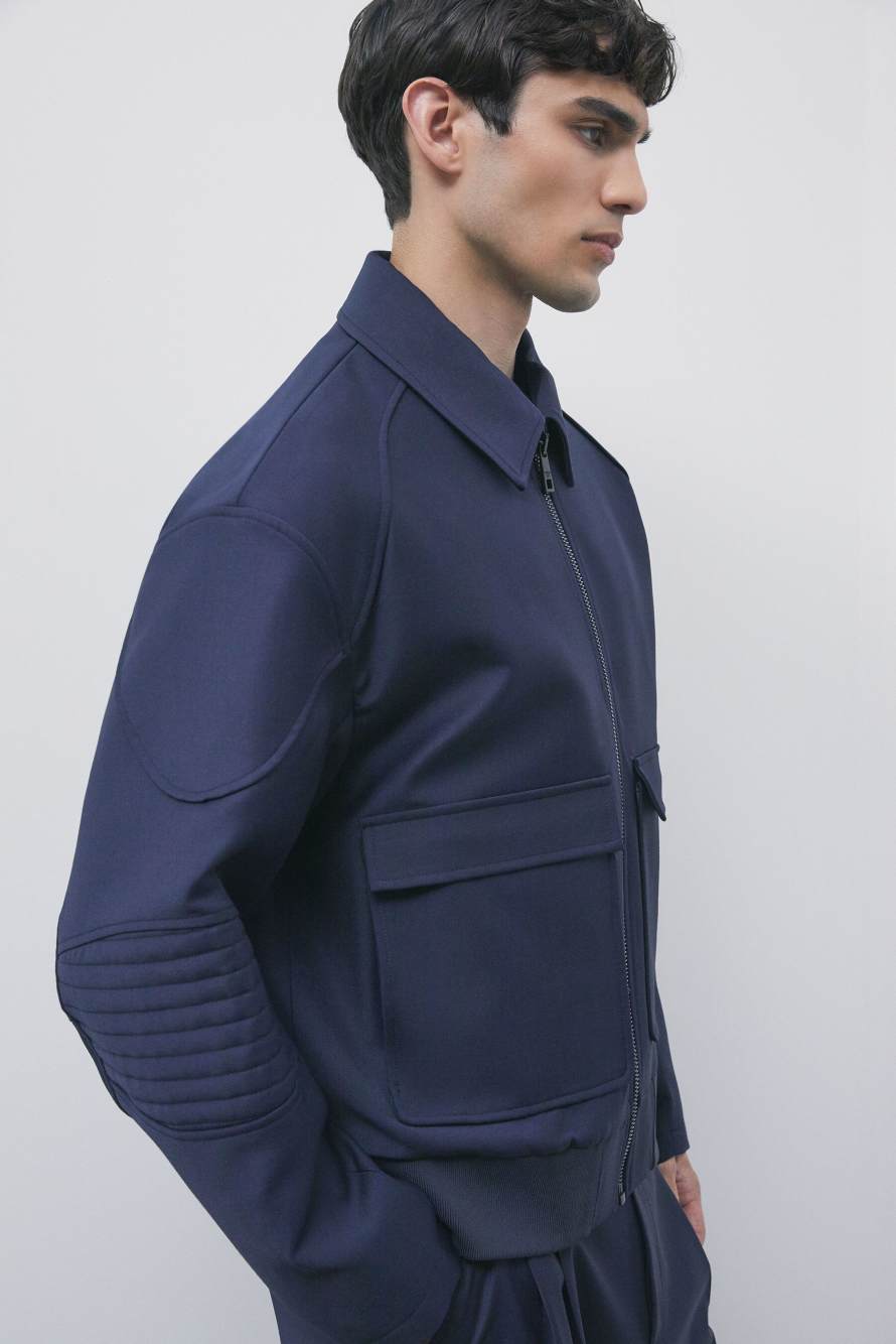 Veste racing en laine stretch l&eacute;g&egrave;re m&eacute;lang&eacute;e, Bleu, Patrizia Pepe