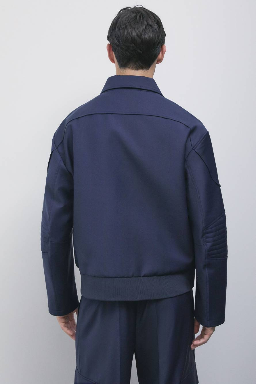 Veste racing en laine stretch l&eacute;g&egrave;re m&eacute;lang&eacute;e, Bleu, Patrizia Pepe