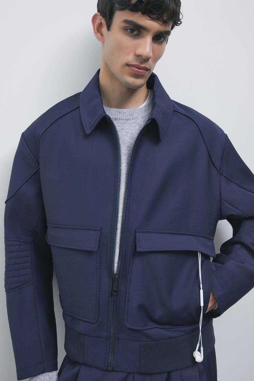 Veste racing en laine stretch l&eacute;g&egrave;re m&eacute;lang&eacute;e, Bleu, Patrizia Pepe