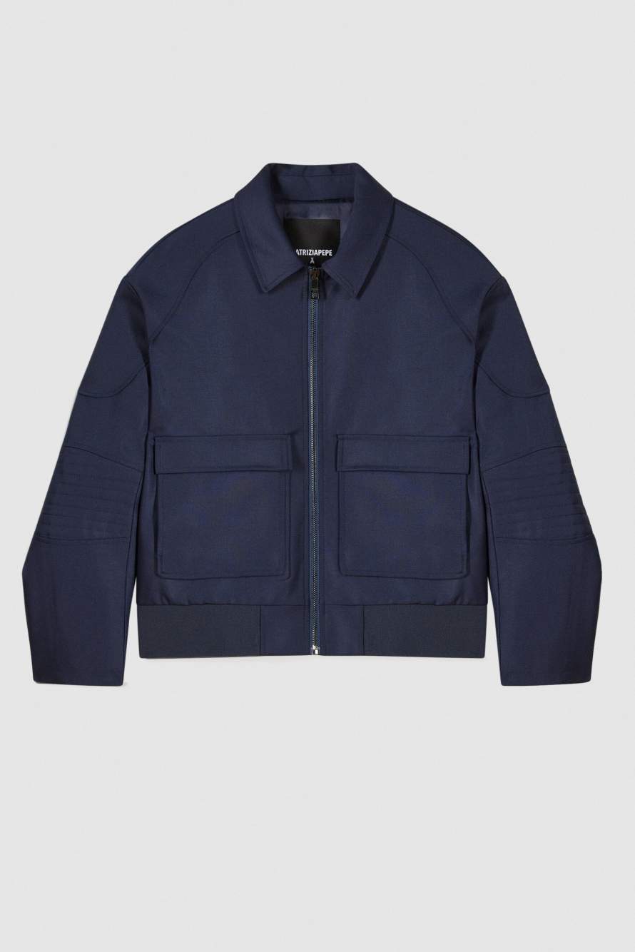 Veste racing en laine stretch l&eacute;g&egrave;re m&eacute;lang&eacute;e, Bleu, Patrizia Pepe