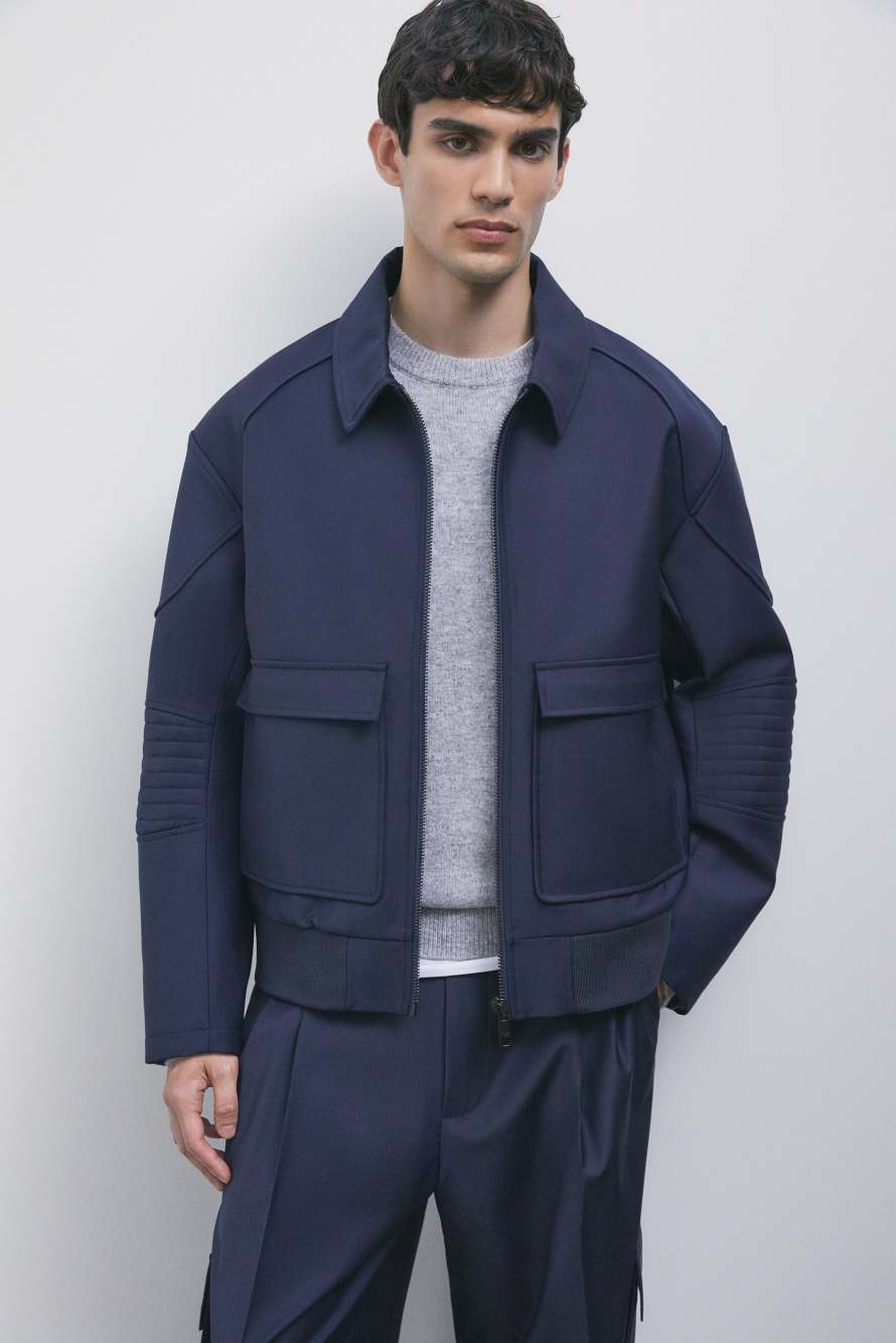 Veste racing en laine stretch l&eacute;g&egrave;re m&eacute;lang&eacute;e, Bleu, Patrizia Pepe