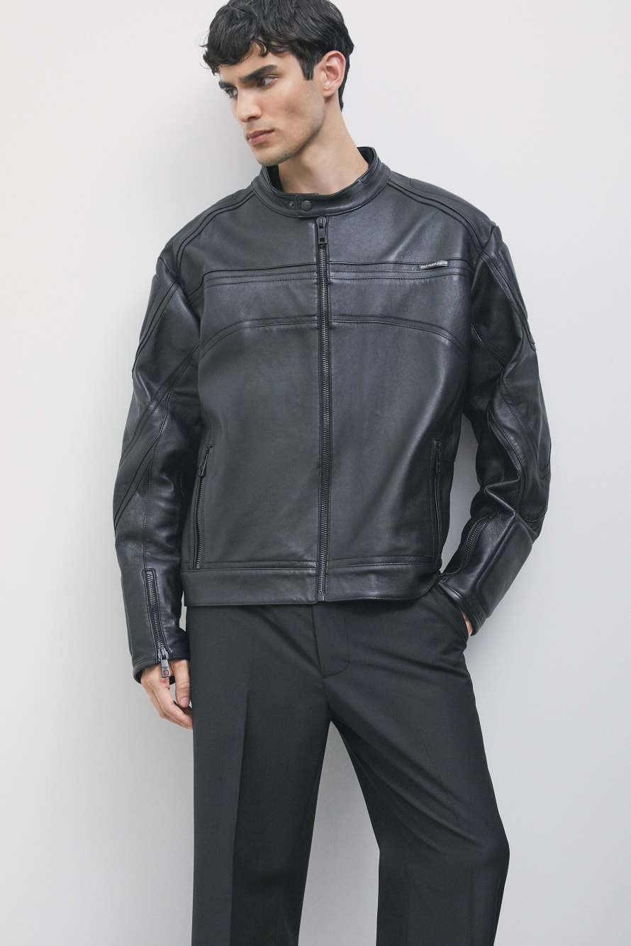 Veste biker en cuir, Noir, Patrizia Pepe