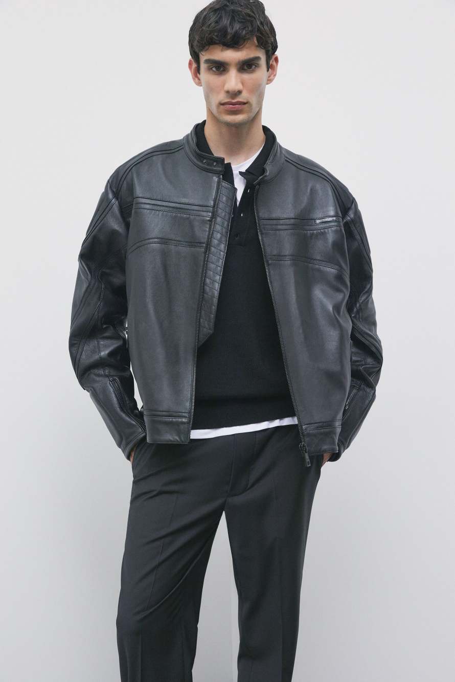 Veste biker en cuir, Noir, Patrizia Pepe