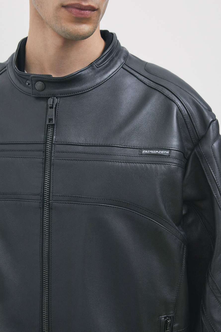 Veste biker en cuir, Noir, Patrizia Pepe