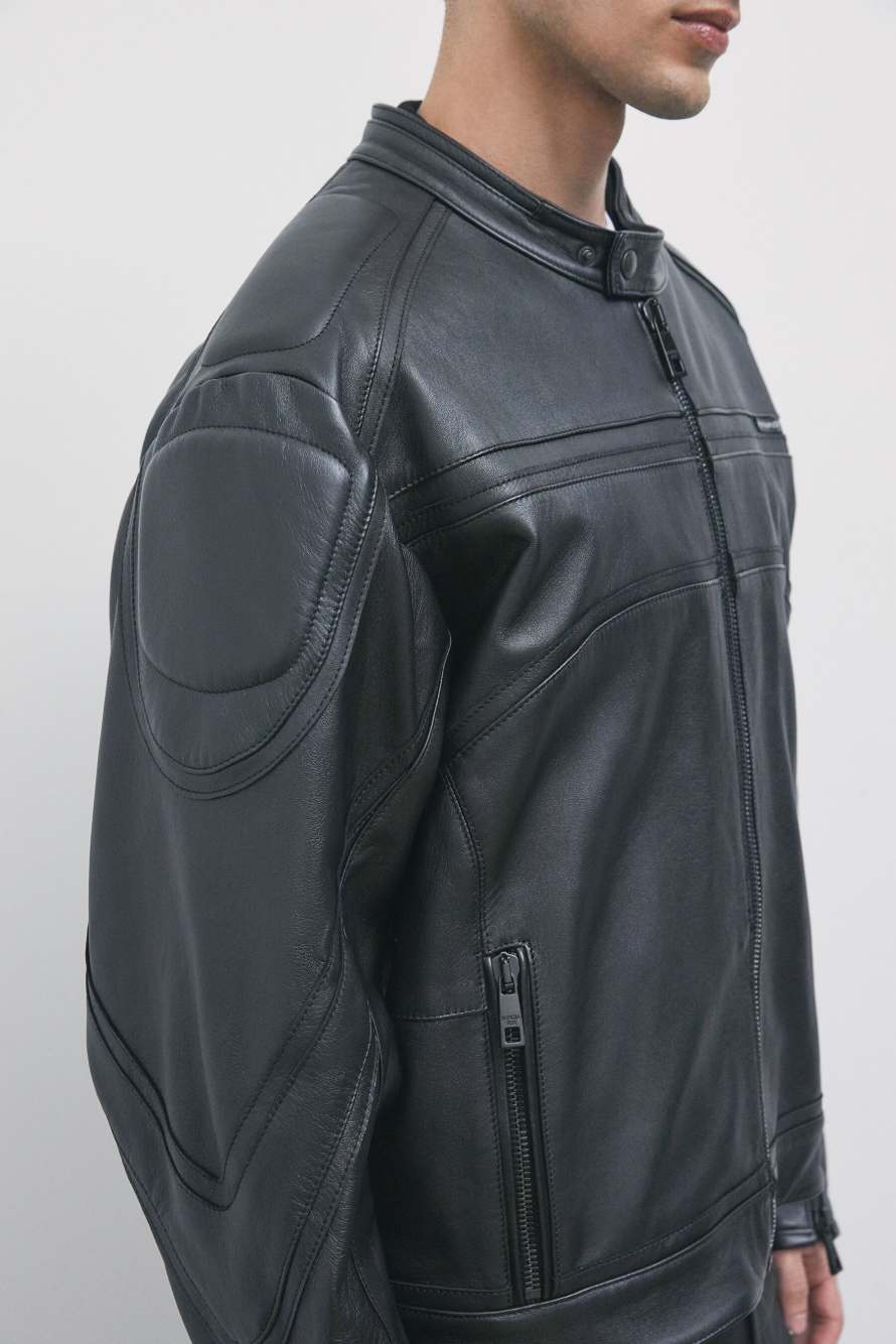 Veste biker en cuir, Noir, Patrizia Pepe