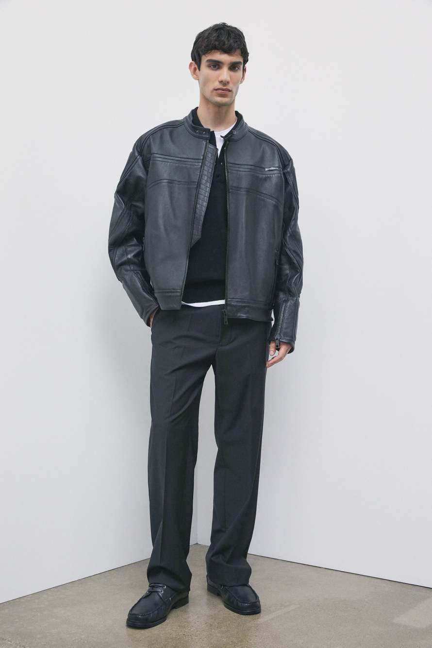 Veste biker en cuir, Noir, Patrizia Pepe