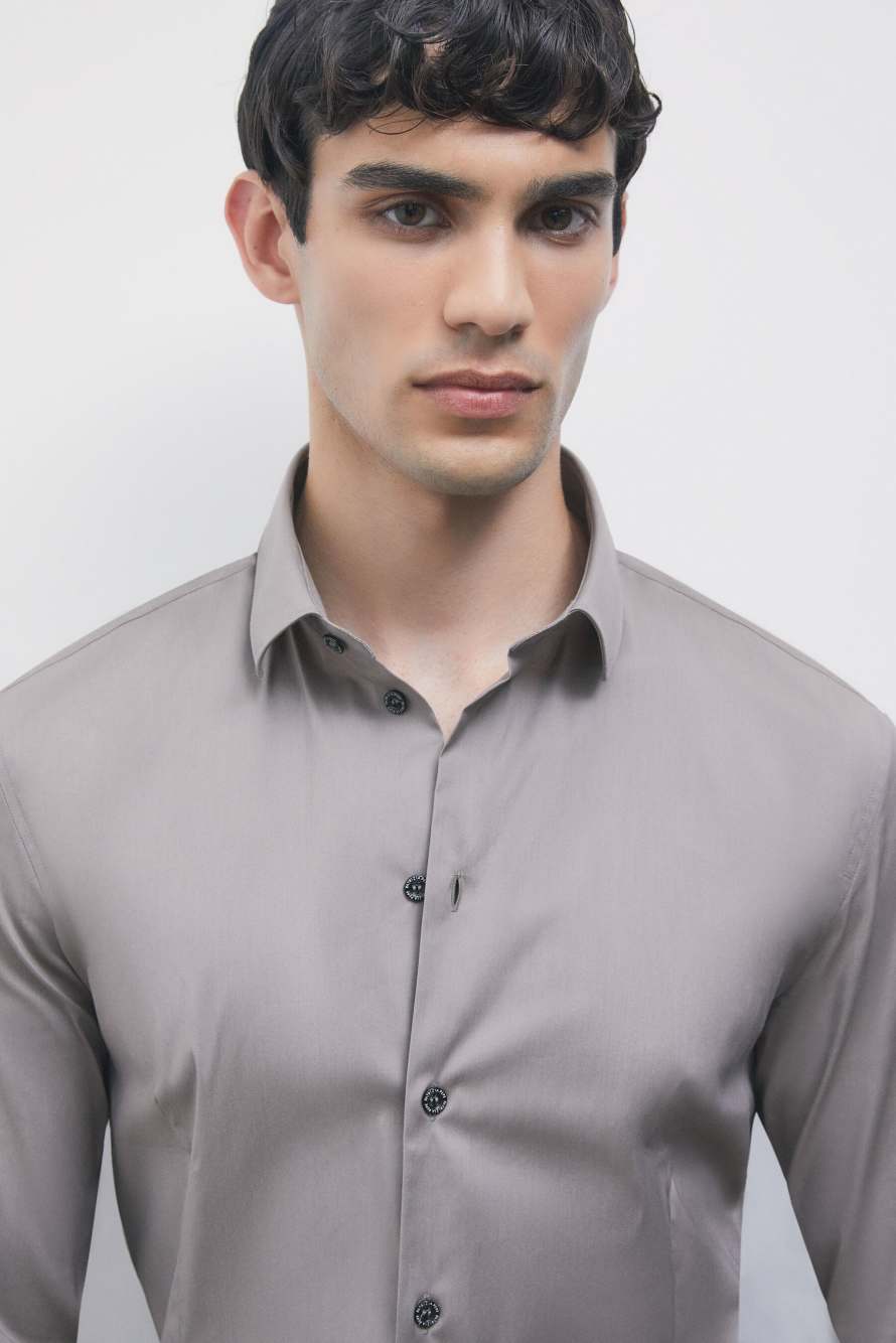 Chemise slim fit &laquo; ESSENTIAL &raquo; en popeline, Gris, Patrizia Pepe