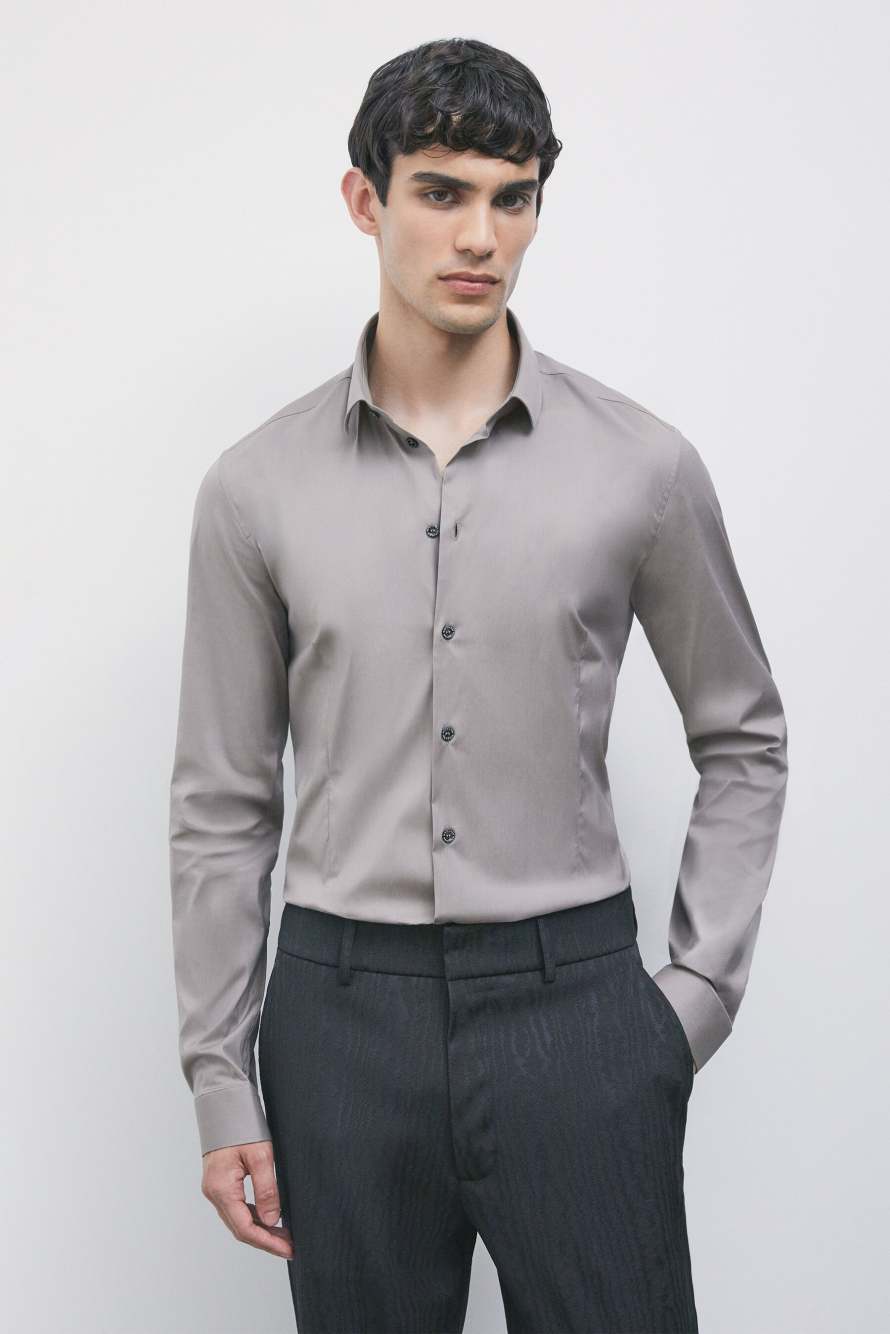 Chemise slim fit &laquo; ESSENTIAL &raquo; en popeline, Gris, Patrizia Pepe