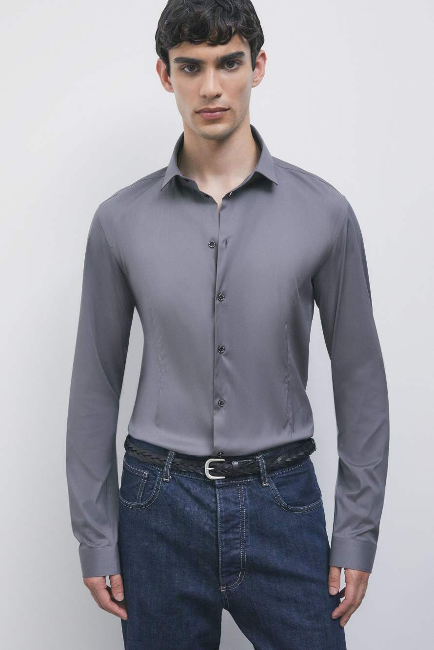 Chemise slim fit &laquo; ESSENTIAL &raquo; en popeline, Gris, Patrizia Pepe