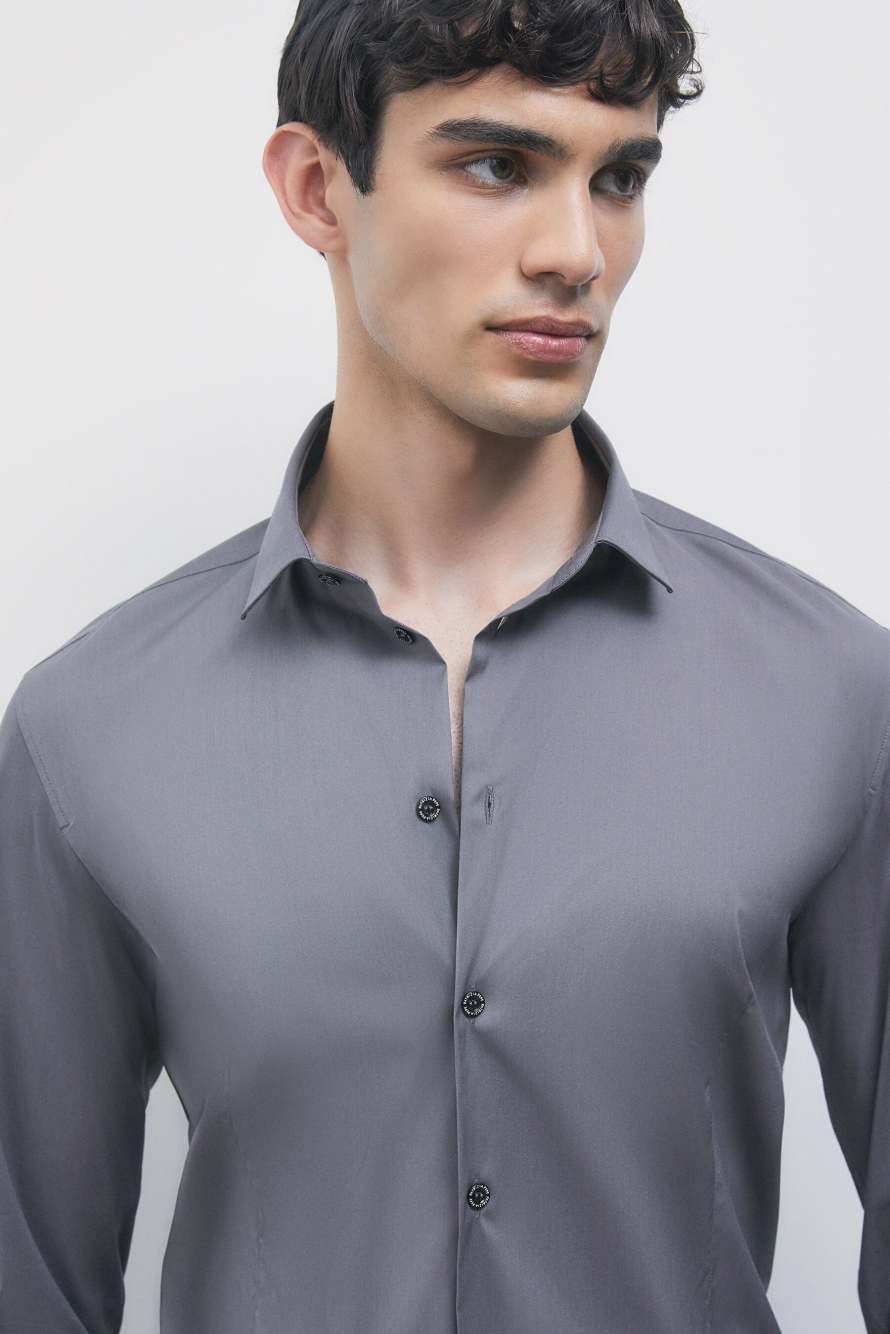 Chemise slim fit &laquo; ESSENTIAL &raquo; en popeline, Gris, Patrizia Pepe