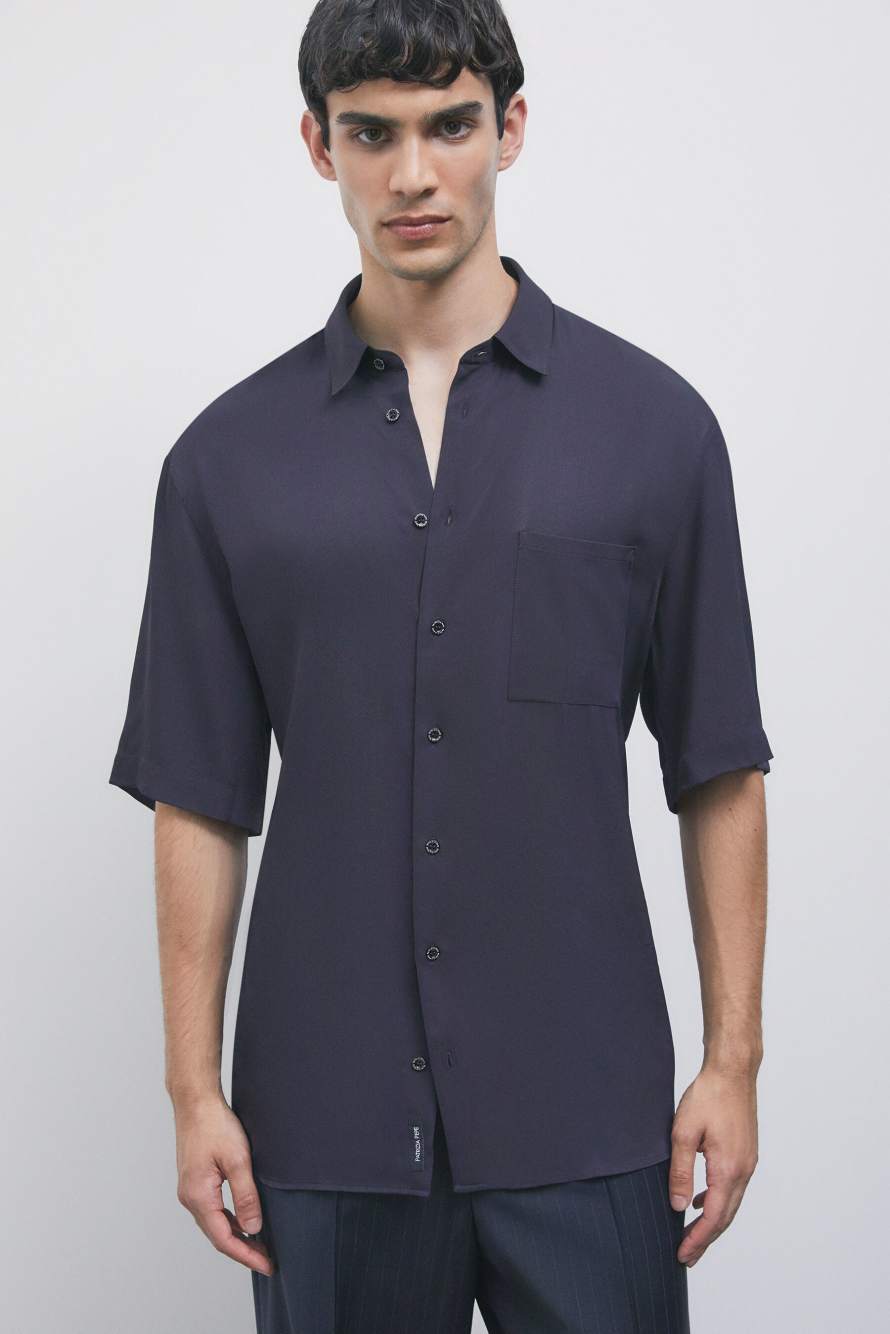 Short sleeve shirt in viscose twill, Blue, Patrizia Pepe