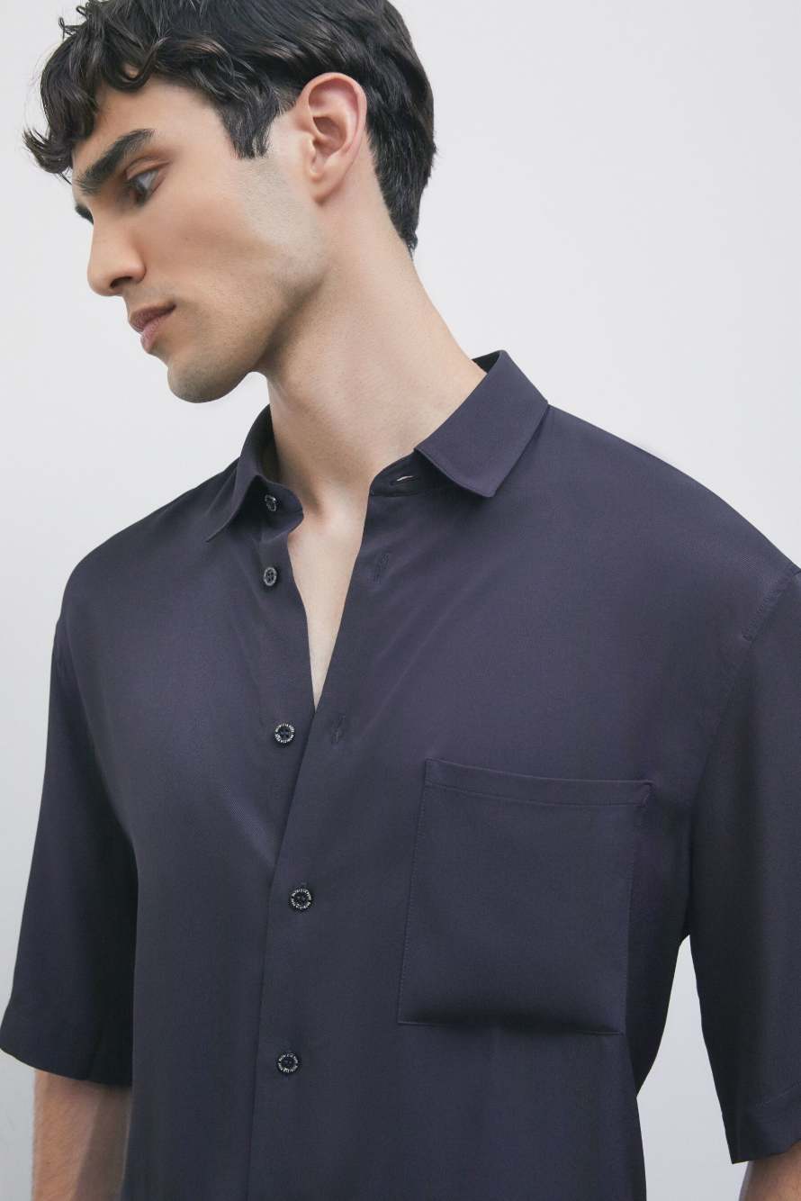 Short sleeve shirt in viscose twill, Blue, Patrizia Pepe