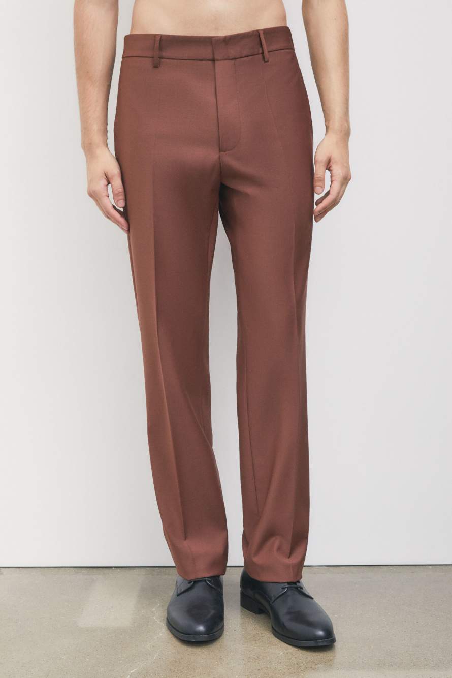 Pantalon cigarette en m&eacute;lange de laine stretch l&eacute;ger, Marron, Patrizia Pepe