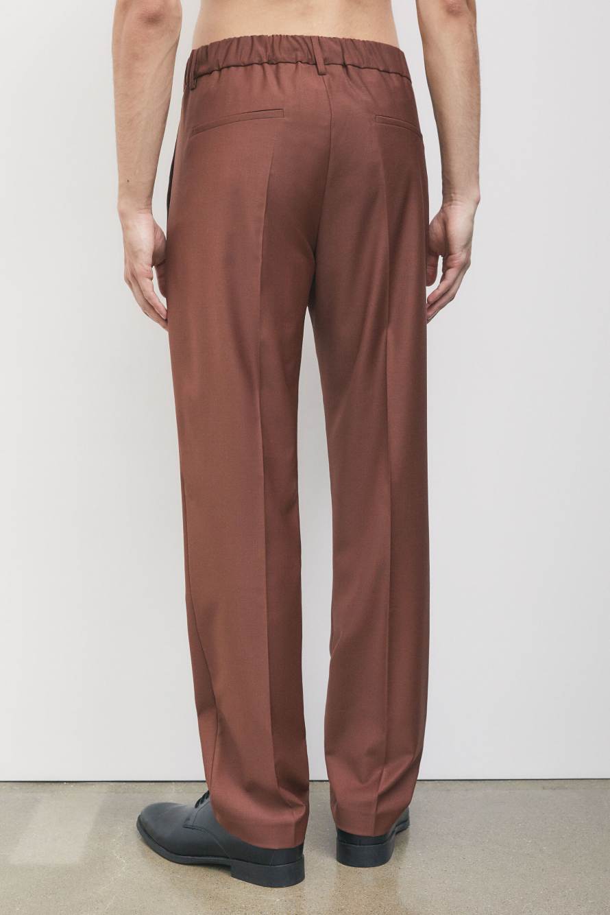 Pantalon cigarette en m&eacute;lange de laine stretch l&eacute;ger, Marron, Patrizia Pepe