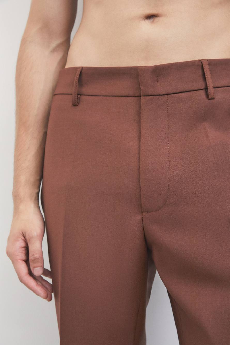 Pantalon cigarette en m&eacute;lange de laine stretch l&eacute;ger, Marron, Patrizia Pepe