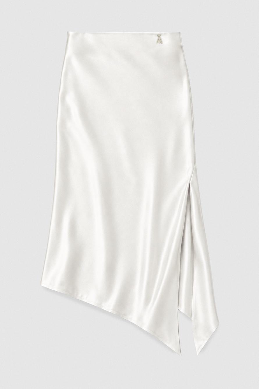 Falda midi asim&eacute;trica de seda, Blanco