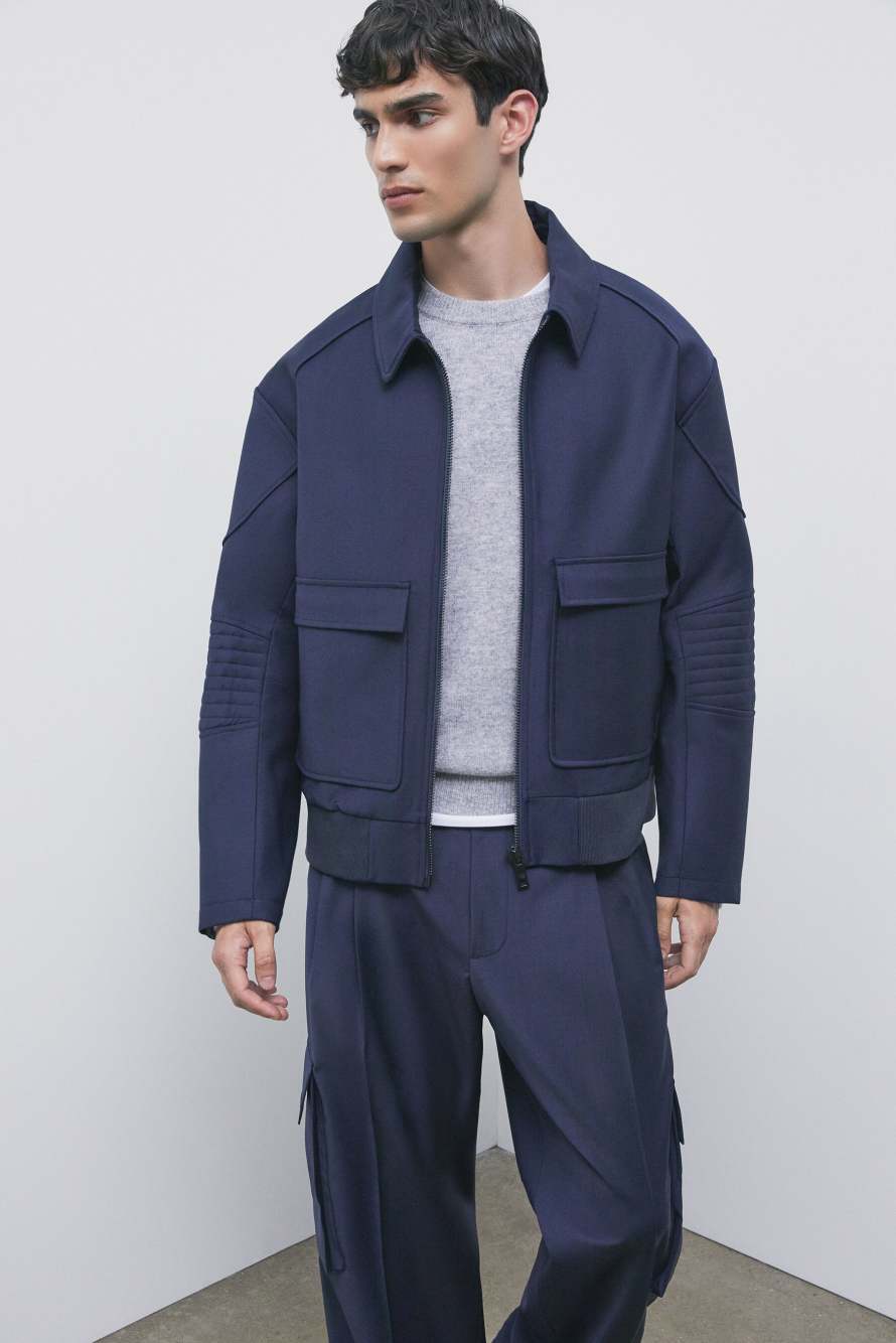 Veste racing en laine stretch l&eacute;g&egrave;re m&eacute;lang&eacute;e, Bleu, Patrizia Pepe