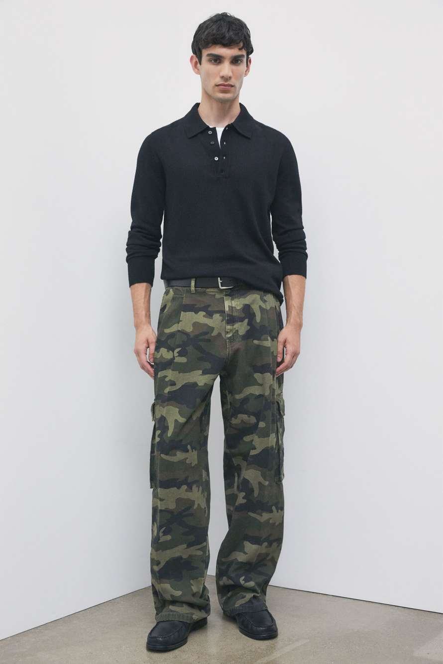 Cargo trousers in structured cotton with camouflage print, Abstract Fantasy, Patrizia Pepe