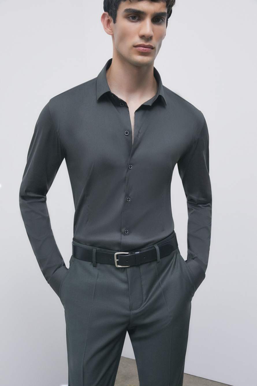 "ESSENTIAL" slim-fit poplin shirt, Green, Patrizia Pepe