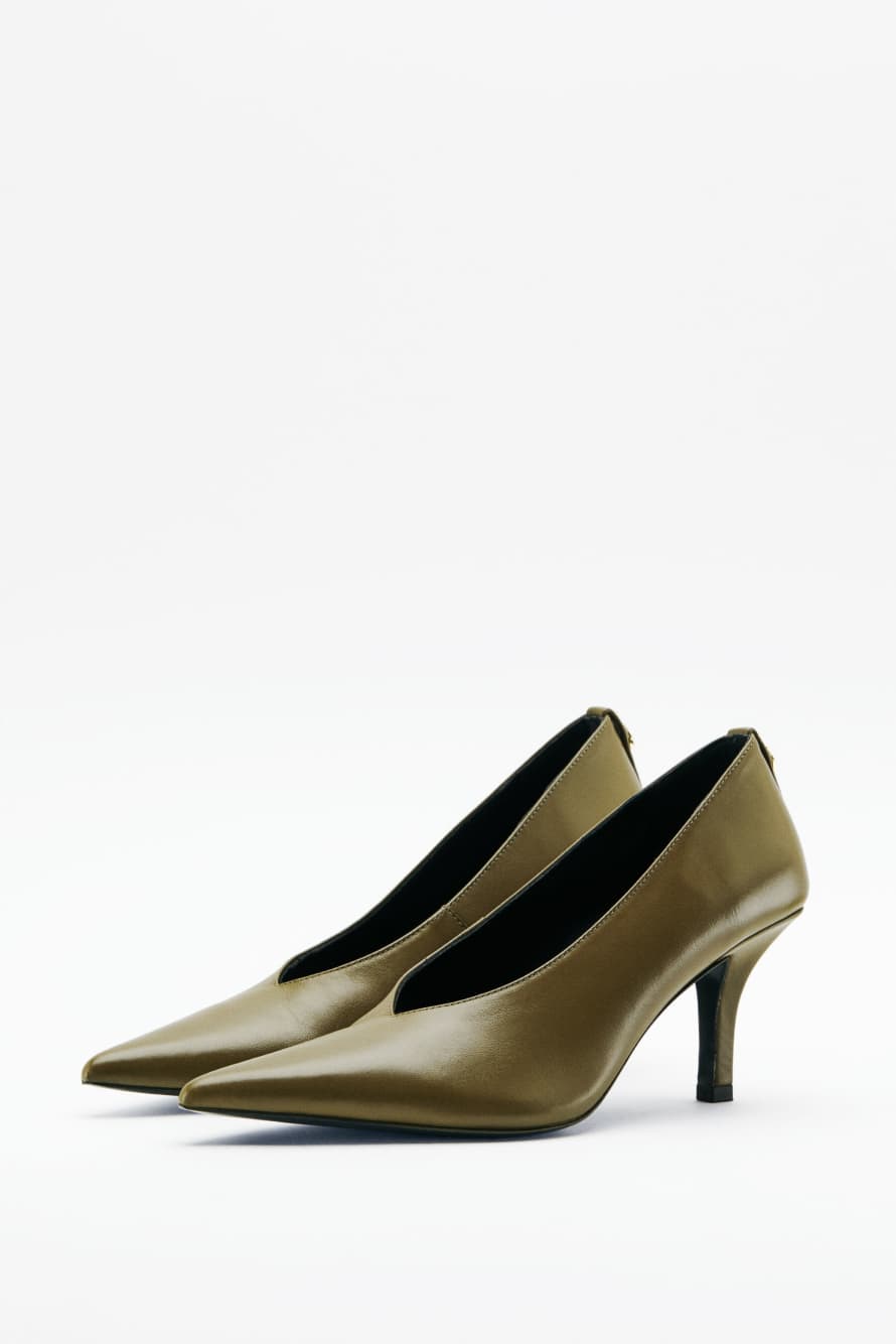 New Minimal Shape Shiny Leather Pumps, Green, Patrizia Pepe
