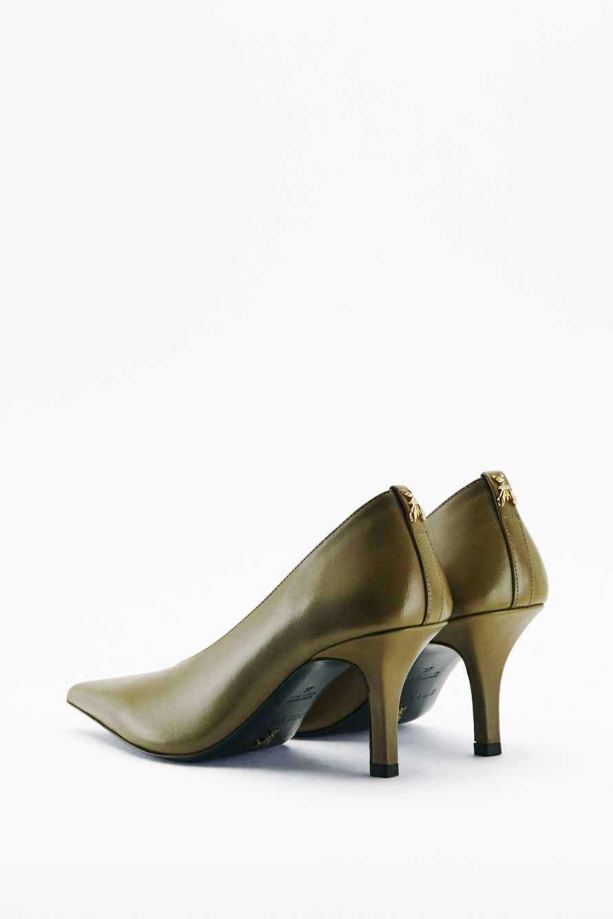 New Minimal Shape Shiny Leather Pumps, Green, Patrizia Pepe