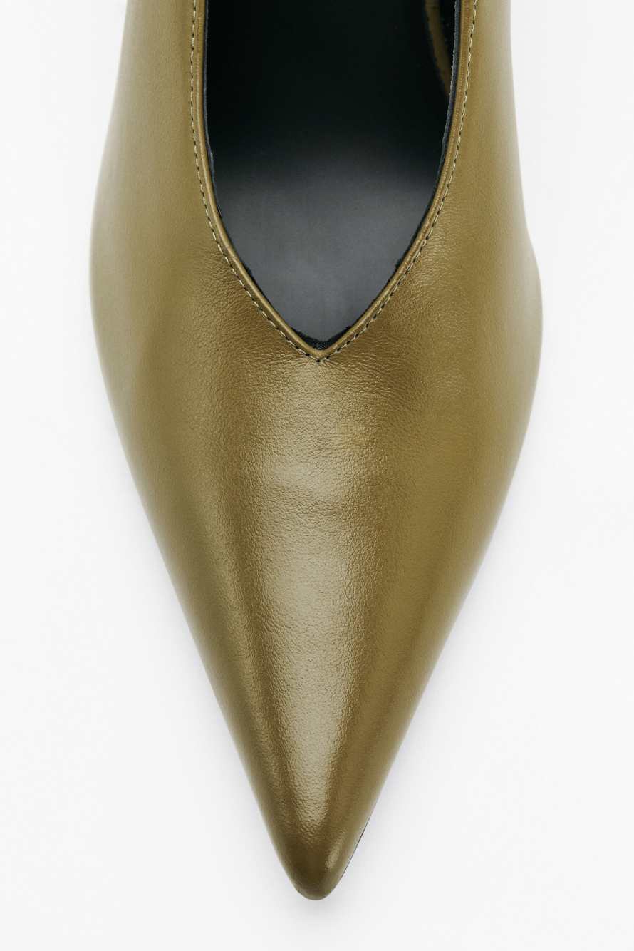 New Minimal Shape Shiny Leather Pumps, Green, Patrizia Pepe