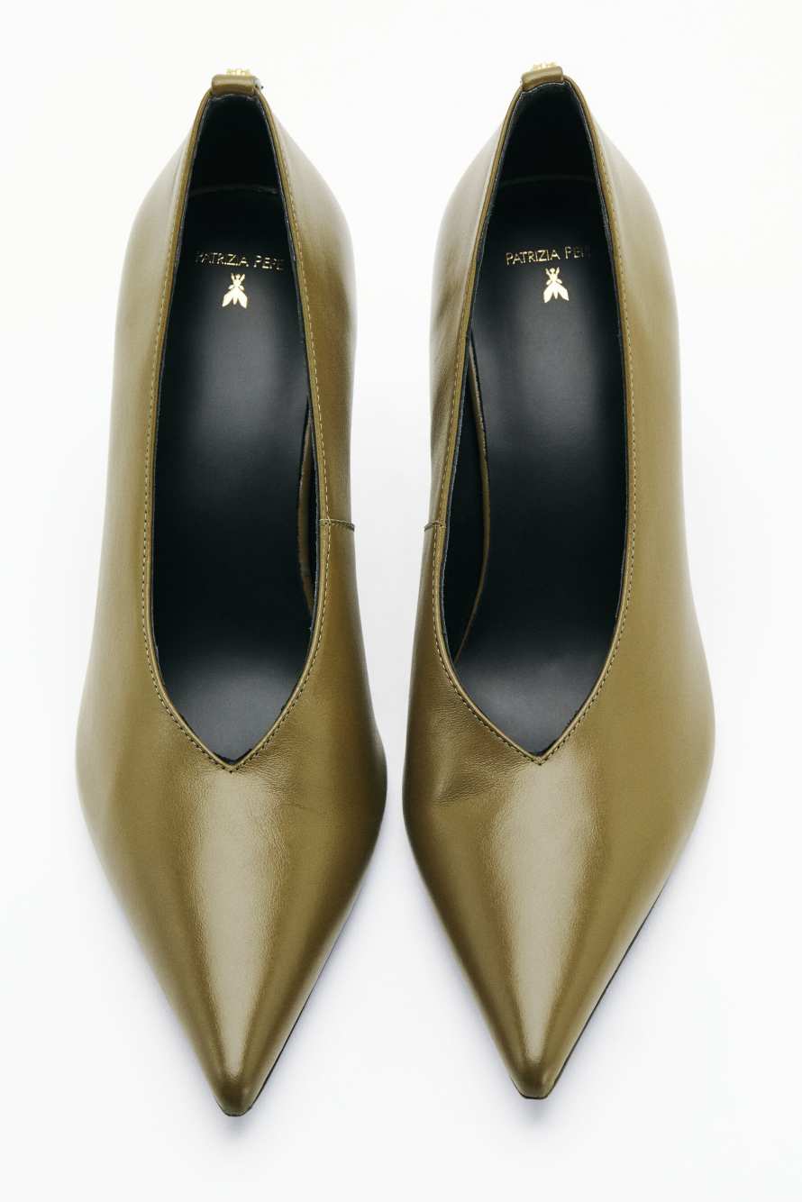 New Minimal Shape Shiny Leather Pumps, Green, Patrizia Pepe