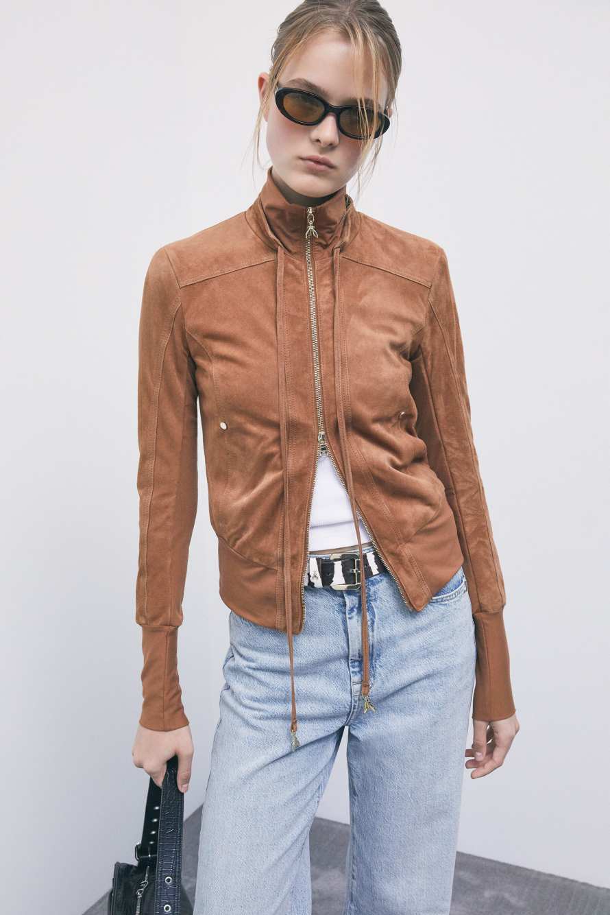 Suede blouson jacket, Beige, Patrizia Pepe