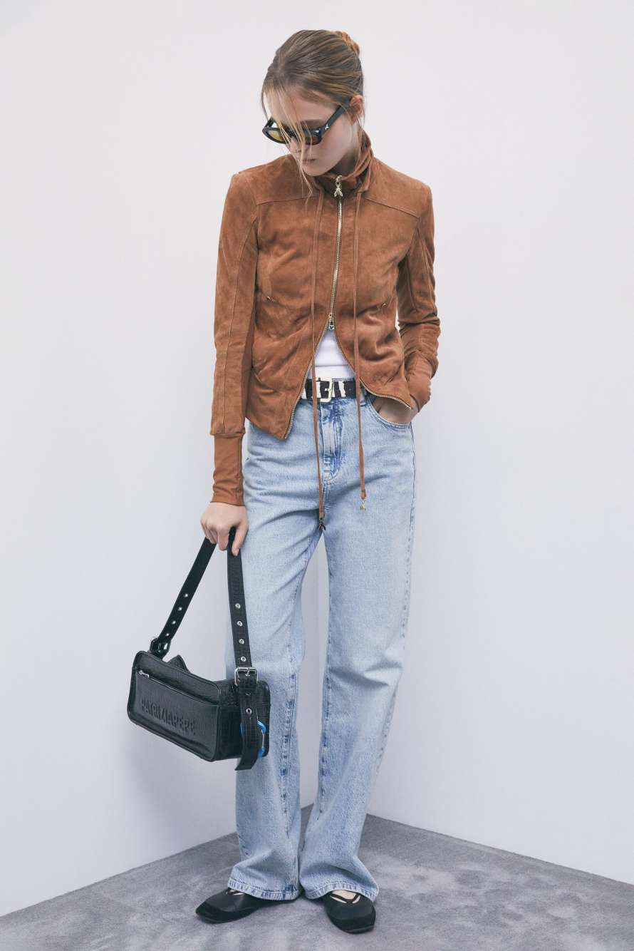 Suede blouson jacket, Beige, Patrizia Pepe