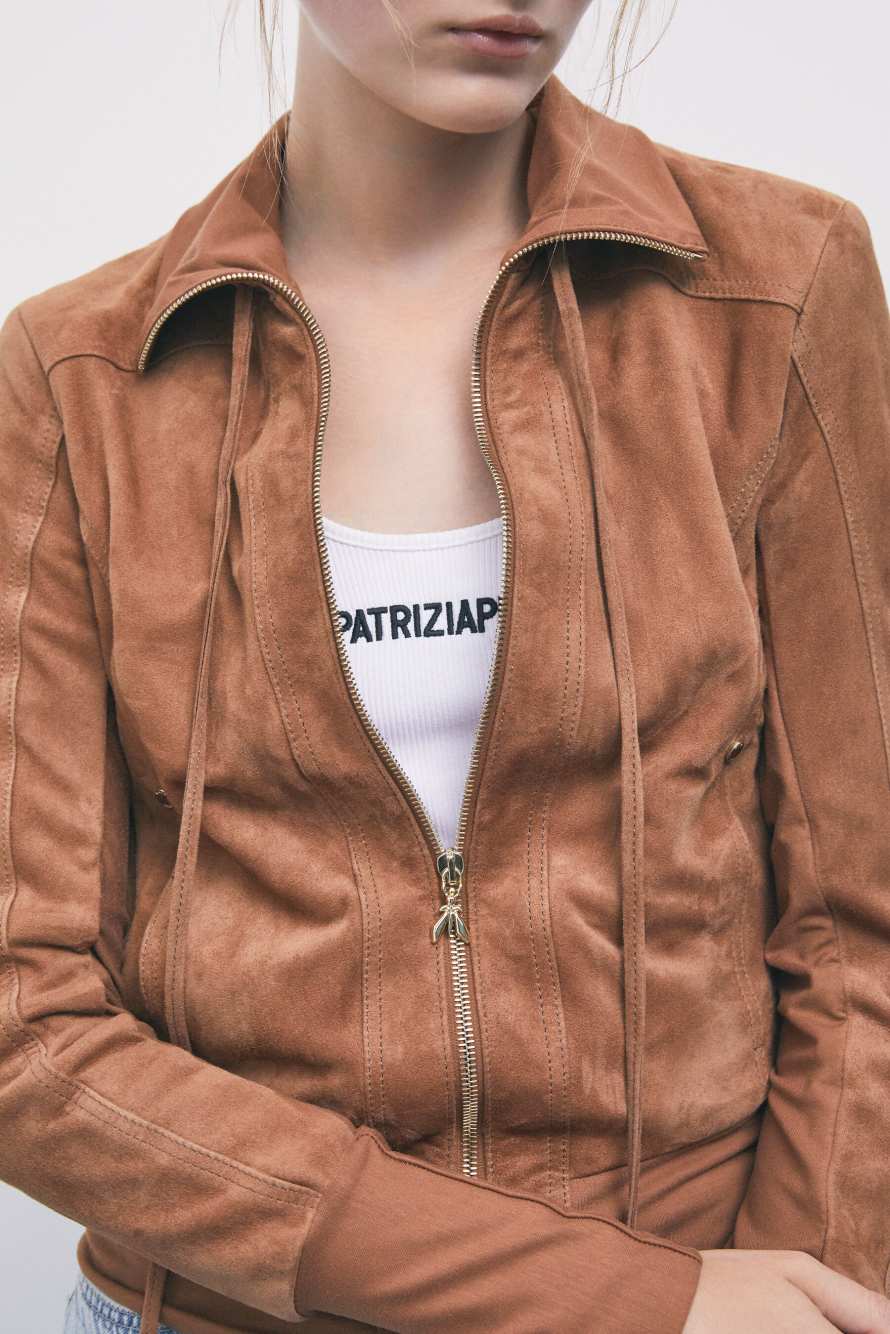 Suede blouson jacket, Beige, Patrizia Pepe