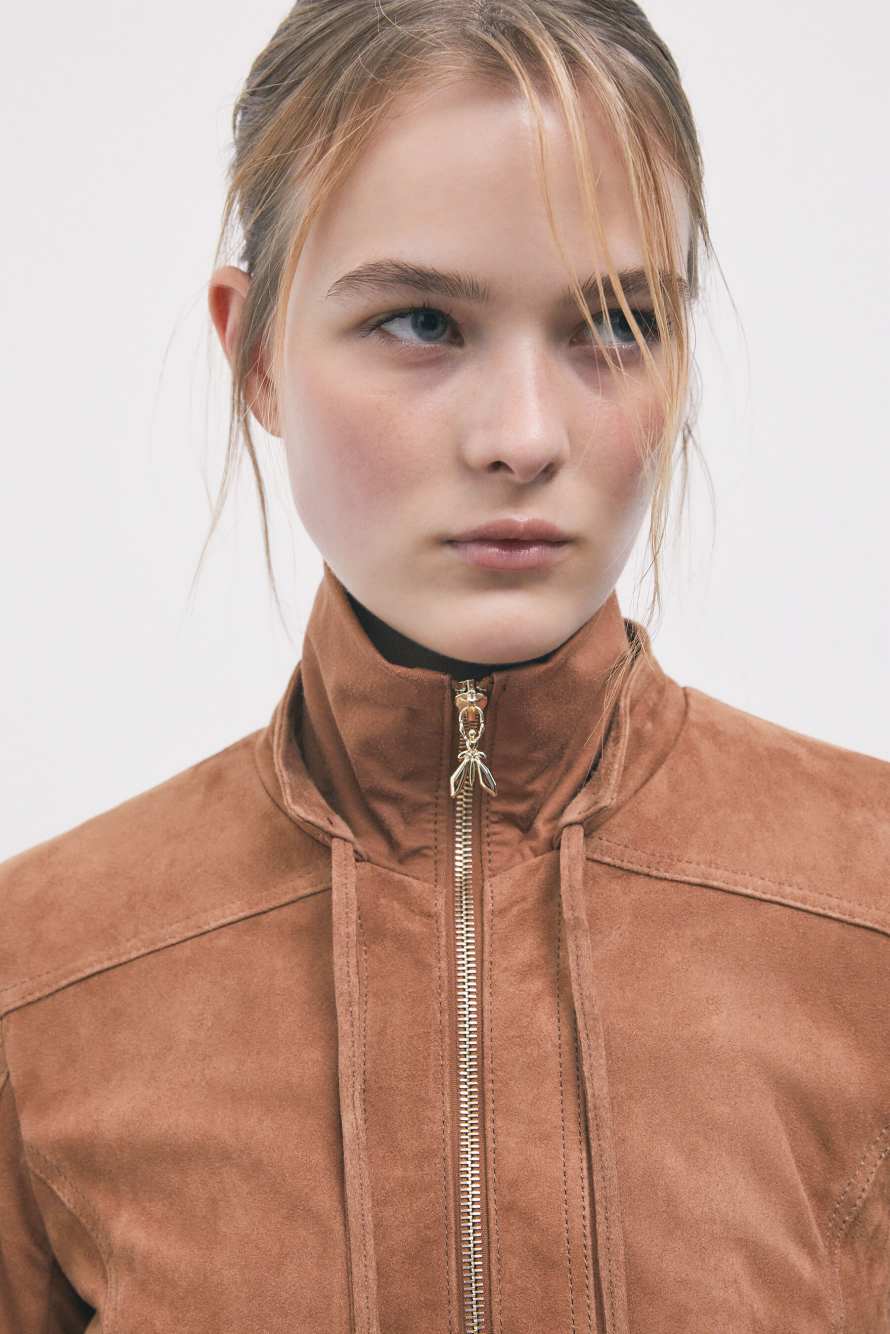 Suede blouson jacket, Beige, Patrizia Pepe